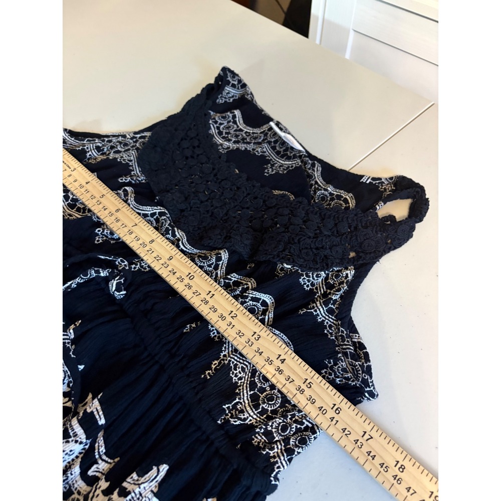 Bila Womens Black White Paisley Crochet Neck Maxi Dress Large Boho - Picture 8 of 8